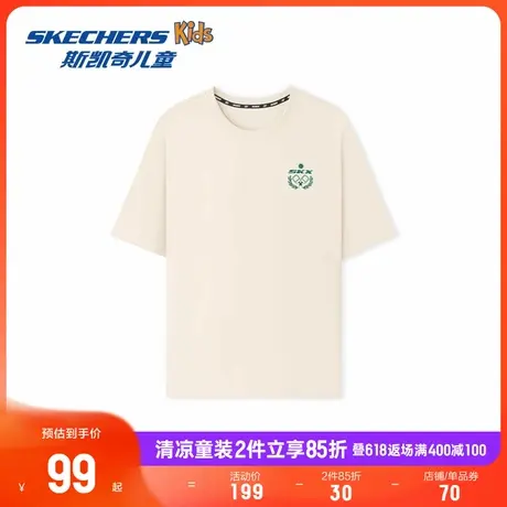 Skechers斯凯奇男童针织舒适夏季新款t恤儿童简约圆领运动短袖衫商品大图