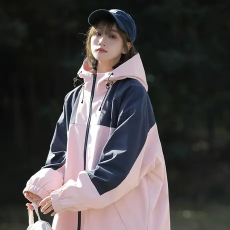 冲锋外套女春秋款潮ins美式夹克连帽宽松百搭户外徒步登山上衣服商品大图