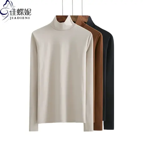 秋冬新款半高领修身显瘦保暖加厚纯色纯棉长袖体恤上衣女打底衫商品大图