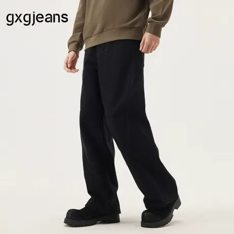 gxg.jeans男装 黑色简约潮流宽松直筒牛仔长裤休闲裤男 25秋新品商品大图