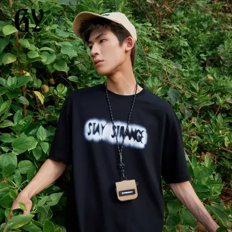 雅戈尔奥莱 GY男装夏季涂鸦字母印花微落肩廓形纯棉男士短袖商品大图