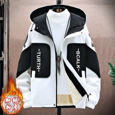 外套男秋冬季韩版休闲加绒加厚工装夹克潮流帅气男装学生保暖上衣商品大图