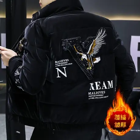 棉衣男士冬季新款加厚保暖立领羽绒棉服潮牌重工潮流亮面棉袄外套商品大图