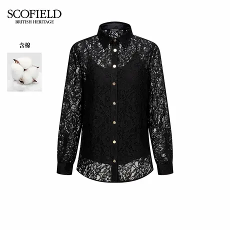 【含棉】Scofield女装浪漫蕾丝镂空两件套衬衫金属扣2025秋季新品商品大图