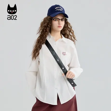 a02宽松爱心刺绣白色衬衫女2025新款秋季通勤衬衣外套纯棉上衣商品大图