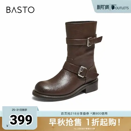 百思图2025冬季新款休闲靴时尚潮流通勤粗跟女中靴B8606DZ5图片