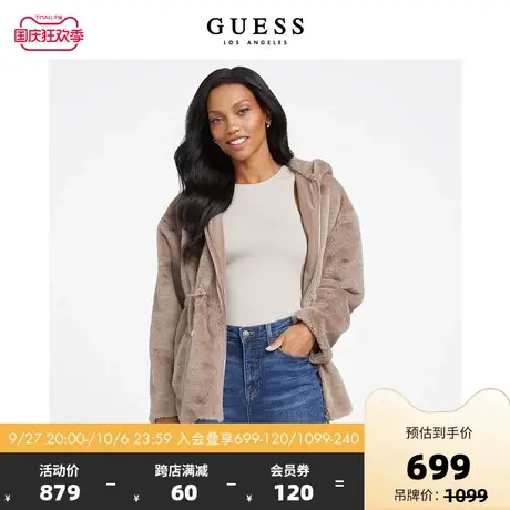 GUESS23年新款秋女士保暖连帽美拉德高级感毛绒外套-Q2BL12WEBV0商品大图