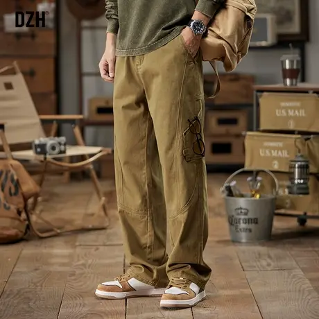 男士美式伐木工装裤男宽松直筒休闲卡其色裤子2023新款秋季直筒裤商品大图