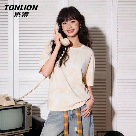 唐狮官方大码短袖t恤女2026新款春夏个性扎染半袖胖mm打底上衣VC图片