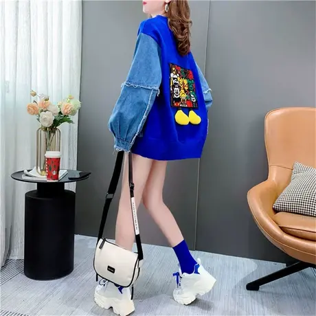 设计感牛仔拼接毛衣外套女秋季2022年新款韩版宽松慵懒风开衫上衣商品大图