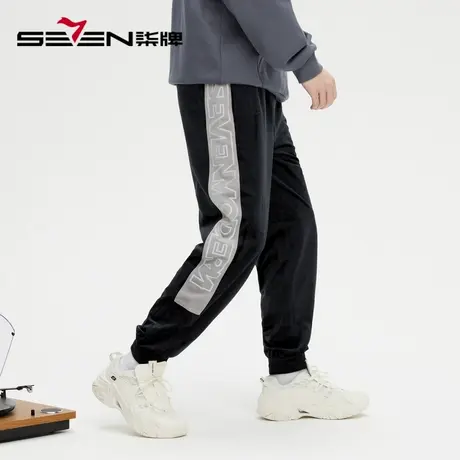 柒牌清仓潮牌SVNMDN休闲丝绒系带束脚长裤男时尚字母印花男士卫裤图片