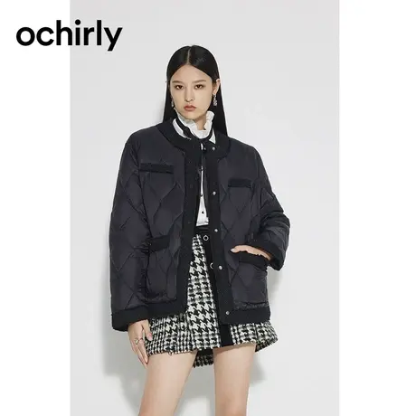 【品牌甄选】欧时力 小香风织呢轻薄羽绒服 2022新冬菱格绗线外套商品大图