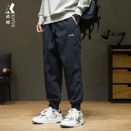 希越重磅灯芯绒休闲裤子秋冬款加绒加厚男士束脚卫裤宽松大码男裤图片