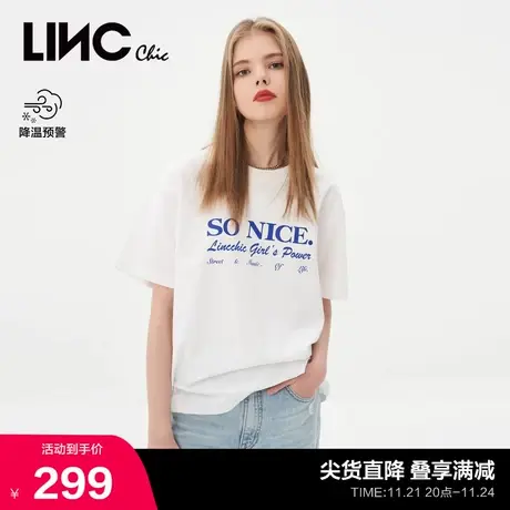 LINCCHIC金羽杰t恤女2023新款简约标语圆领短袖女t恤夏S232TS172Y商品大图