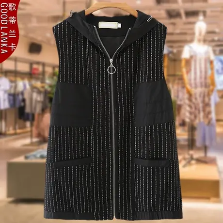 中老年女装马甲外套春秋季新款洋气时尚加肥加大码女妈妈连帽马夹商品大图