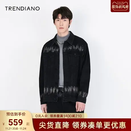 TRENDIANO新款风衣外套男黑色工装休闲牛仔夹克设计感高级图片