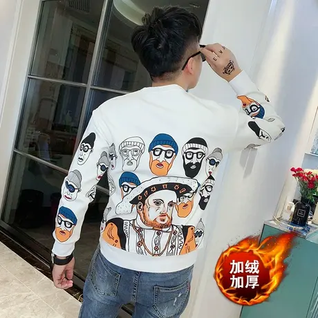 秋冬男卫衣ins外套加绒潮流休闲加厚潮牌保暖社会小伙上衣快手T恤图片