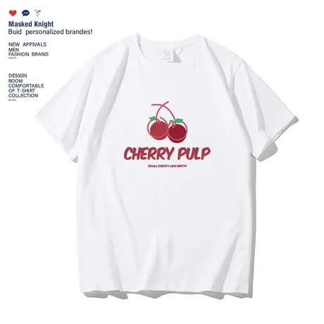 夏季趣味卡通水果樱桃印花短袖t恤男潮流ins港风宽松纯棉学生体恤商品大图