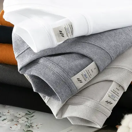 重磅纯棉长袖t恤男女秋冬季宽松圆领纯色白色打底衫内搭全棉秋衣商品大图