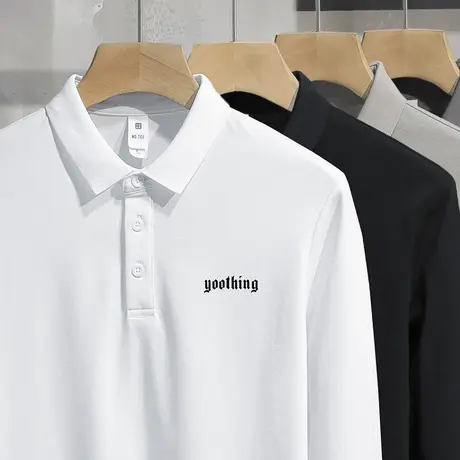 珠地棉翻领白色polo衫长袖t恤男装商务带领有领打底衫保罗秋衣服商品大图