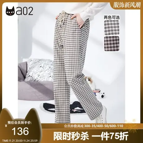 a02格子裤女秋新品潮酷宽松休闲直筒裤格子裤百搭潮流裤子女商品大图