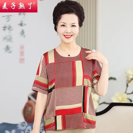 妈妈夏装短袖T恤洋气阔太太雪纺小衫50岁60春新款上衣中老年女装商品大图