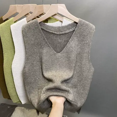 2023年秋新款针织马甲背心女设计感叠穿外搭V领百搭坎肩无袖上衣商品大图