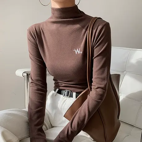秋冬半高领打底衫女内搭欧货简约加厚百搭上衣保暖德绒T恤长袖潮商品大图