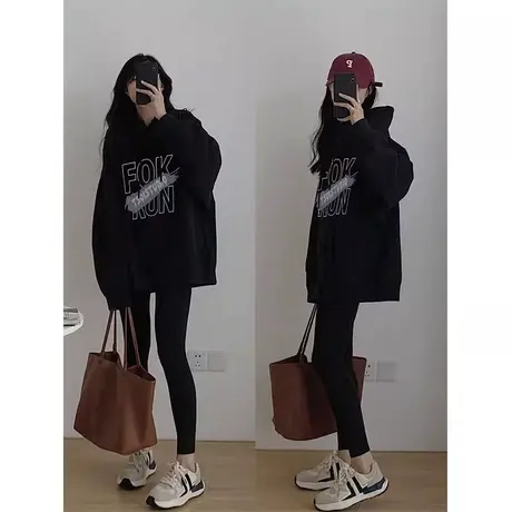 美式卫衣女2024新款爆款秋冬加绒连帽外套复古慵懒风宽松长袖上衣商品大图