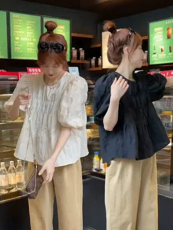 韩系甜美小个子气质新款褶皱上衣女夏季设计感小众娃娃衫短袖上衣商品大图