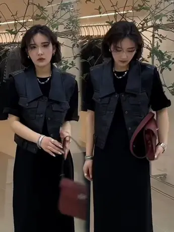 欧货黑色PU皮衣马甲小背心女2023春季外搭新款网红炸街无袖皮夹克商品大图