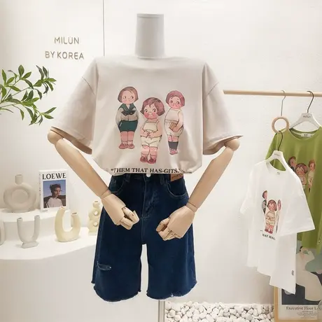 韩国东大门短袖上衣2022夏装新款ins港味原宿风印花T恤宽松欧货女商品大图