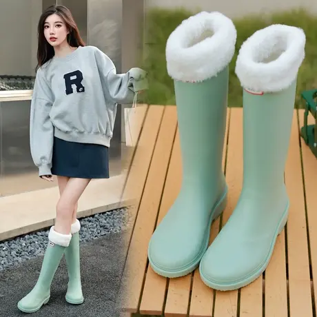 水鞋女款新款加绒女士时尚网红雨靴防水防滑水鞋高筒加厚保暖胶鞋商品大图