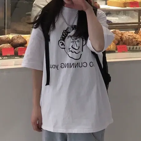 网红港风纯棉短袖t恤女宽松韩版原宿bf慵懒风半袖ins超火上衣服潮商品大图