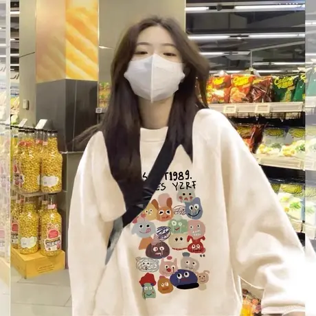 oversize卫衣女2023新款秋冬季小个子高级感上衣宽松加绒加厚外套图片