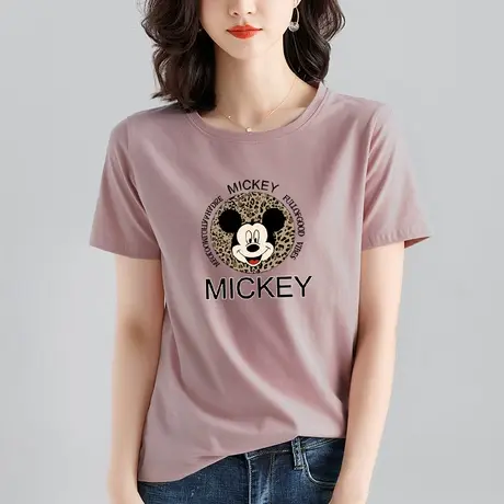 短袖米奇t恤女时髦百搭圆领宽松上衣2022夏装学生休闲纯棉体恤衫商品大图