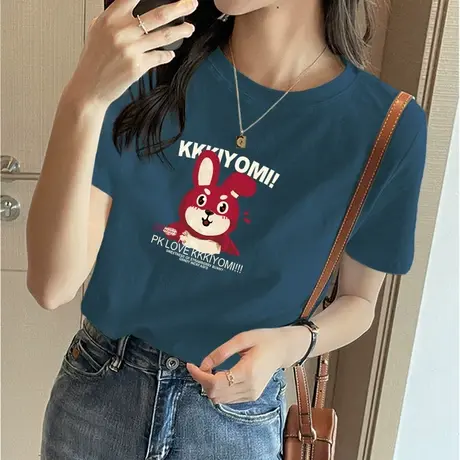 2023潮牌短袖t恤女夏季新品洋气减龄大码纯棉上衣正肩半袖体恤衫图片