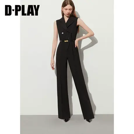 DPLAY黑标夏新时尚经典黑设计感无袖直筒长裤高腰通勤连体裤商品大图