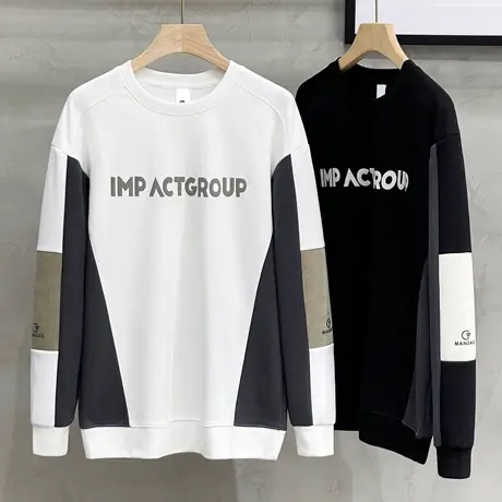 拼接卫衣男2023新款潮牌ins潮流宽松圆领无帽外穿男士春装上衣服图片