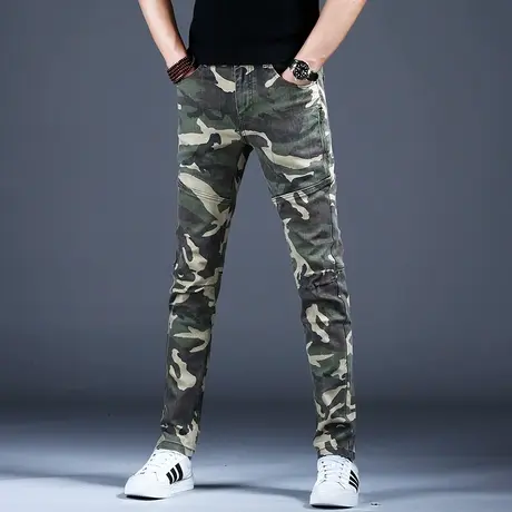 秋冬款男士拼接迷彩牛仔裤男款高端潮牌潮流裤子休闲修身小脚2023商品大图