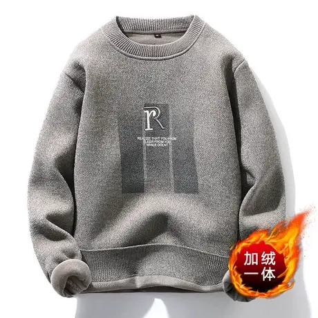 雪尼尔男士毛衣秋冬季加厚款针织打底衫一体绒保暖上衣服潮牌男装商品大图