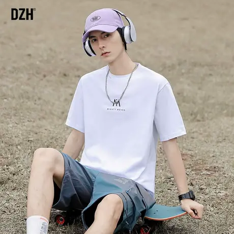 男生白色印花t恤男短袖ins潮流百搭宽松体恤衫夏装新款半截袖上衣商品大图