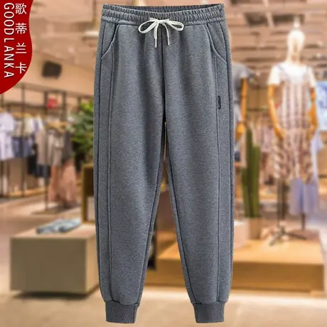 加肥加大码妈妈秋冬加绒运动裤子宽松时尚百搭松紧腰束脚休闲卫裤商品大图
