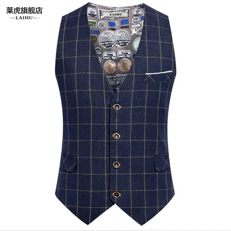 春秋休闲男士西装马甲韩版修身马夹男潮英伦格子马甲时尚背心坎肩商品大图