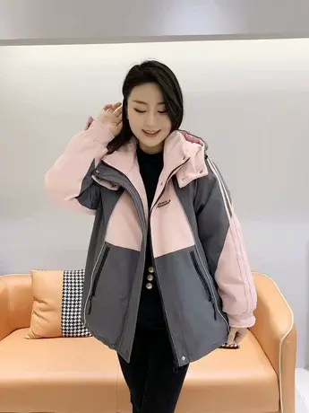 欧货时尚冲锋衣2023冬新款加厚棉服设计感爆款拼接宽松羽绒棉外套商品大图