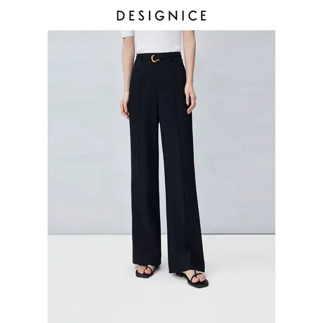 迪赛尼斯2023春秋新款纯色薄款宽松高腰微喇长裤黑色显瘦休闲裤女图片