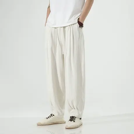 夏季男休闲裤中国风长裤加肥加大码青年宽松亚麻裤子弹力棉麻裤男图片