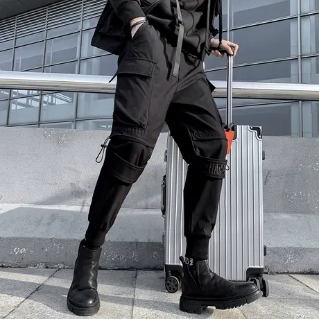 秋冬季男士马丁靴的裤子搭配帅气潮牌束脚裤加绒加厚伞兵裤工装裤商品大图