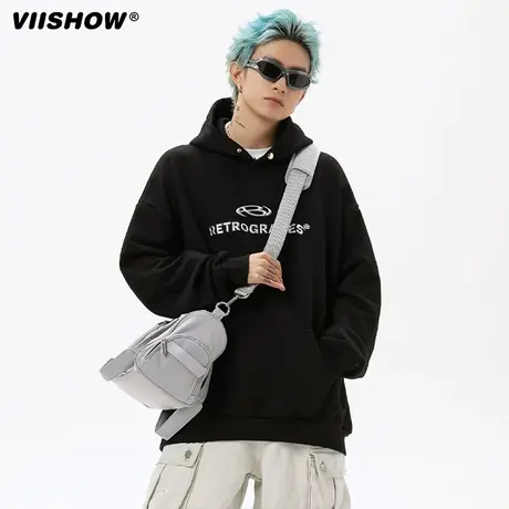 VIISHOW休闲宽松连帽卫衣男士日系潮牌重磅复古男装情侣百搭帽衫商品大图