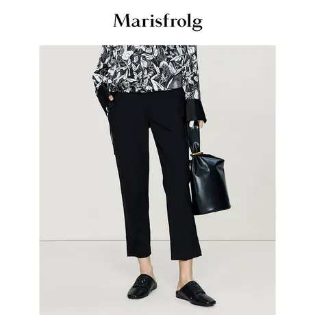 【无压力系列】玛丝菲尔时尚气质简约腰头显瘦萝卜裤黑色长裤女图片